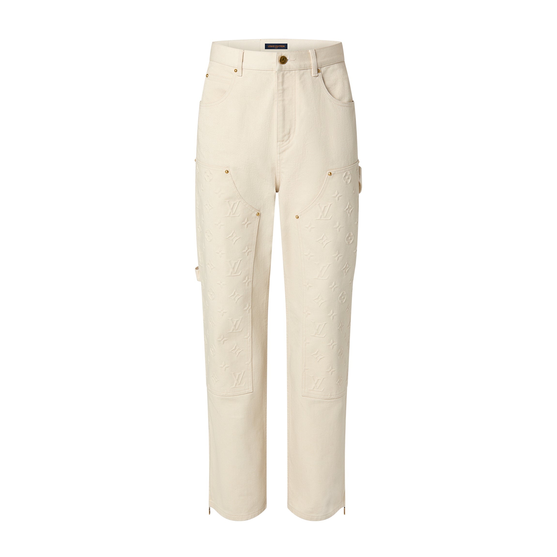 Louis Vuitton Men's Spring/Summer Monogrammed Khaki Mid-Rise Zipper Slim Straight Jeans Pants #98427