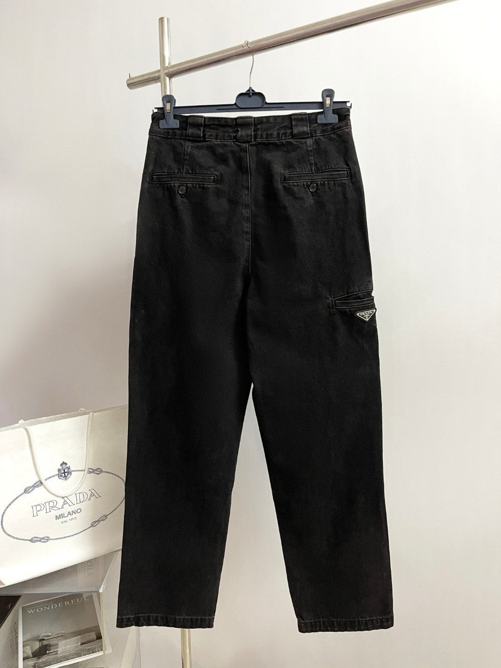 Prada Men's Spring and Autumn Solid Color Mid Waist Button Loose Jeans Pants #74355