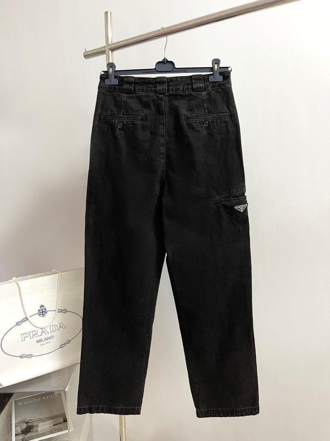 Prada Men's Spring and Autumn Solid Color Mid Waist Button Loose Jeans Pants #74355