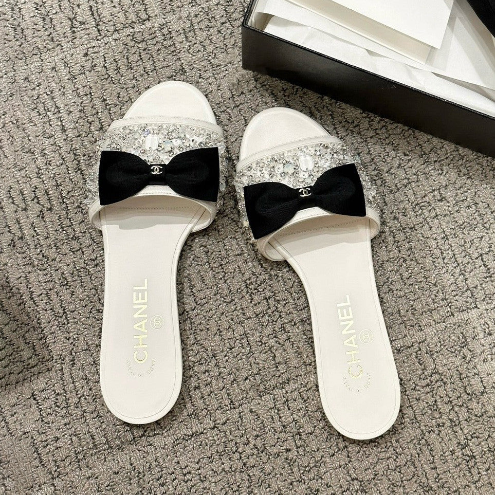 Chanel Women's Spring/Summer Fashion Casual Toe Exposed Flat Heeled Bow Logo Diamond Mary Jane Shoes #78229