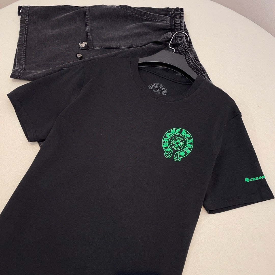 Chrome Hearts Men's and Women's Summer Solid Color Sanskrit Print Cotton Round Neck Short Sleeve T-Shirt #72154