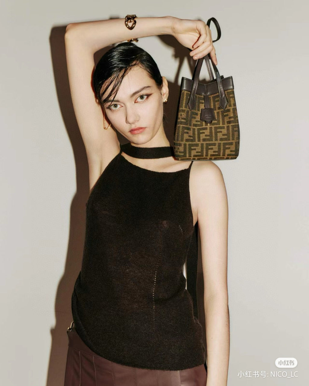 Fendi Origami Medium Handbag Brown FF Jacquard Fabric Handbag Women's Luxury Trend Clutch Temperament Fashion Bag Bags 8BS083AFPMF1GL7  #81635