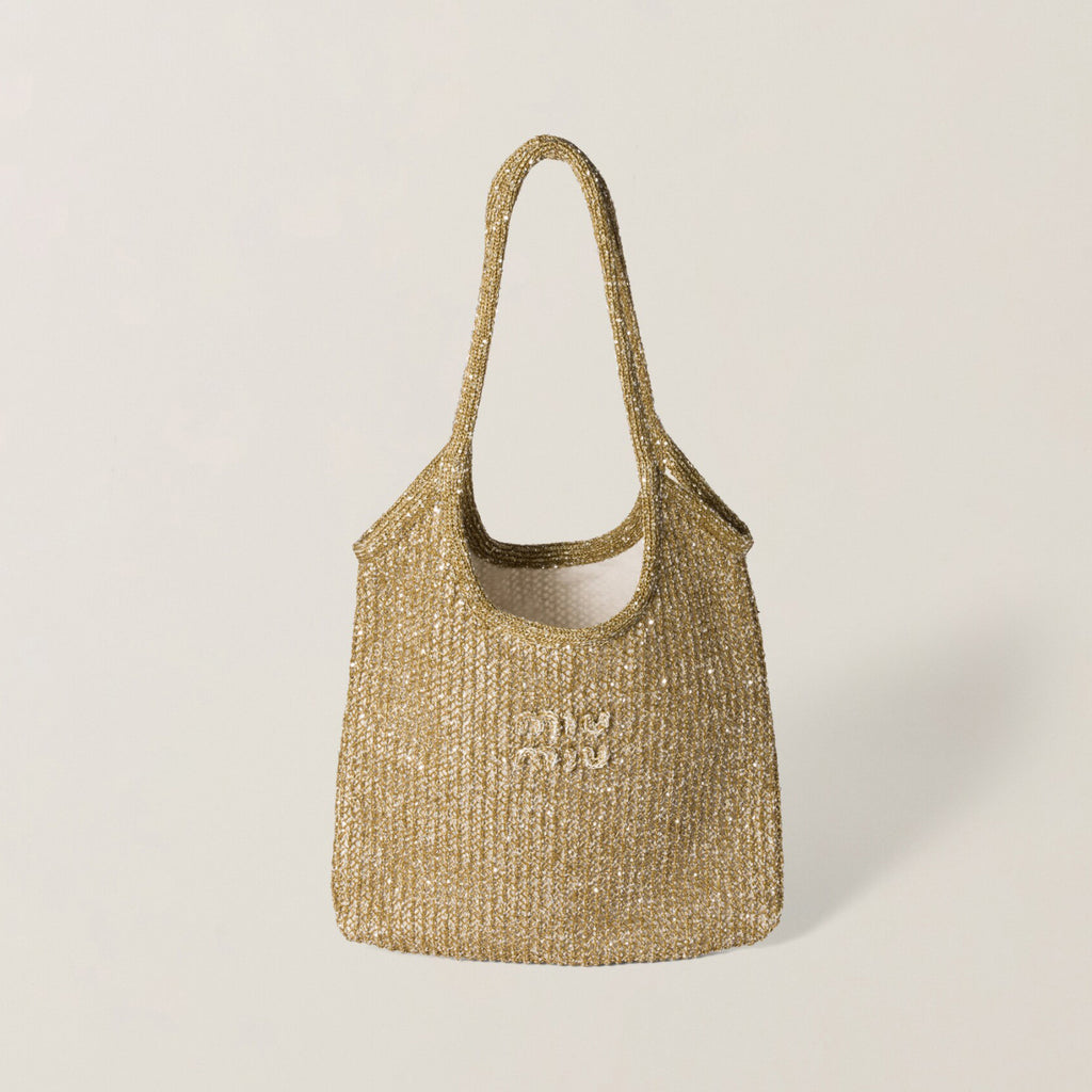 MiuMiu Ivy Sequin Mesh Women's Solid Color Sequined Shoulder Bag with Detachable Handbag Bags and Embroidered Letter Logo #77693