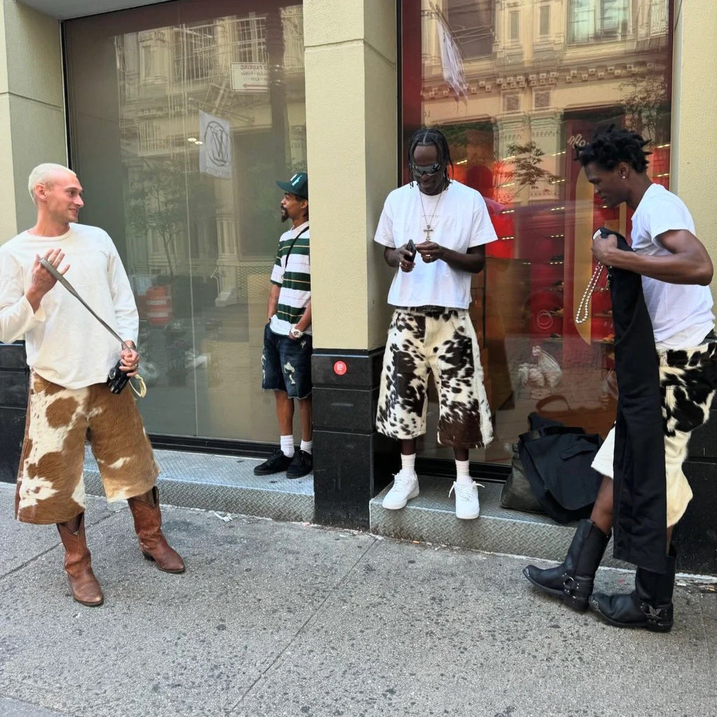 Self-branded Spring And Summer New 1of1 Leather Cow Fur Shorts High Street Trend Fashion Hip-hop Style Versatile Luxury Wide-legged Shorts Ngvp #1583