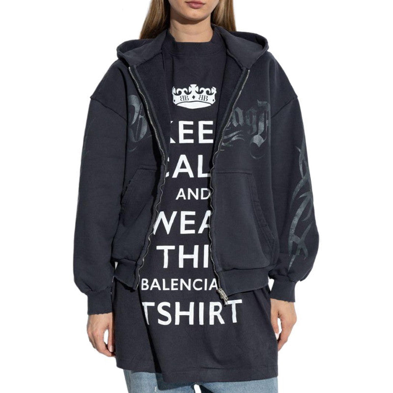 Balenciaga Men's Women's Spring And Autumn Letter Printed Solid Color Zipper Loose Solid Color Hooded Sweatshirt Jacket Ngvp #9958