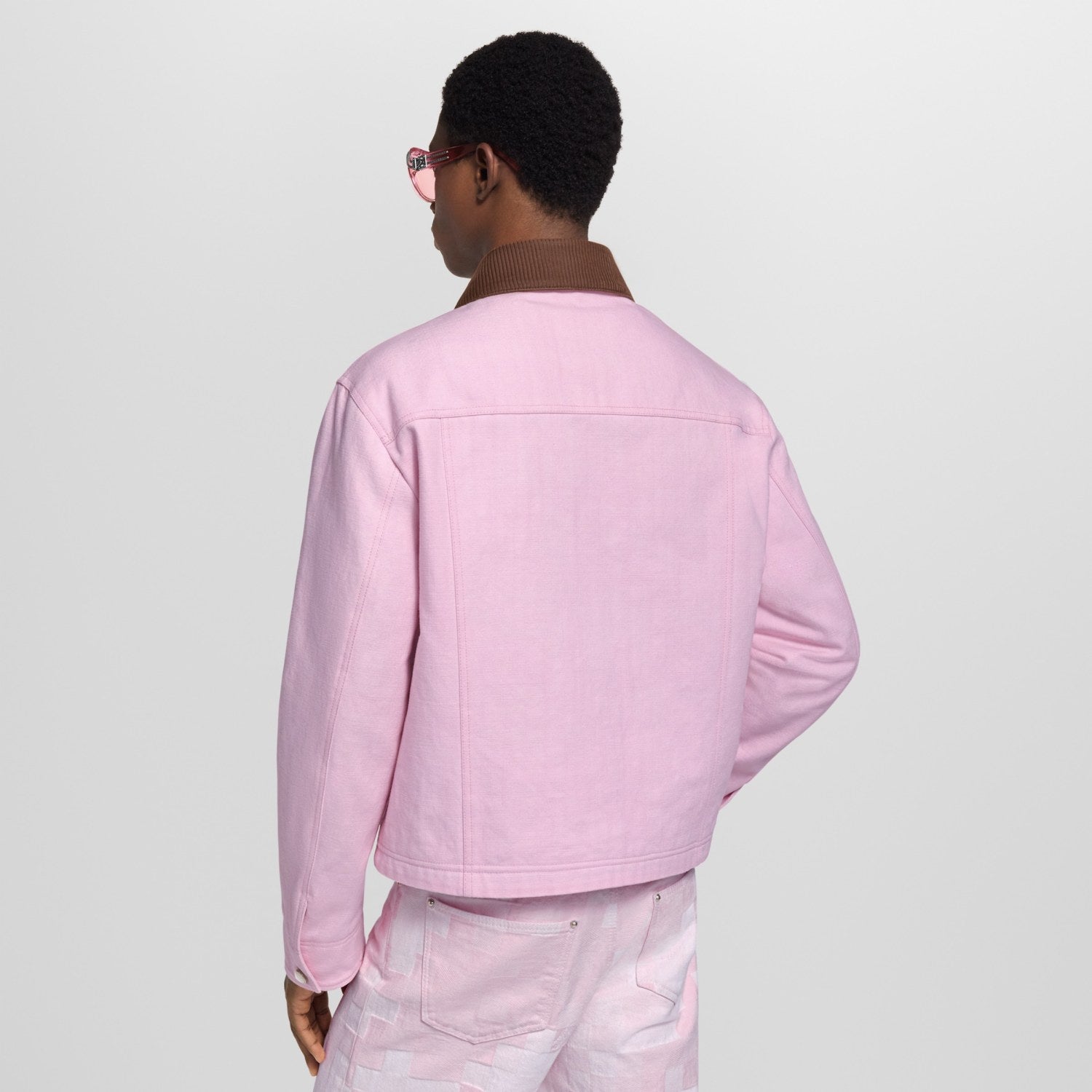 Louis Vuitton X Men's Autumn And Winter Pink Lapel Workwear Jacket Cotton Fashion Trend Zipper Casual Long Sleeve Jacket  #81632