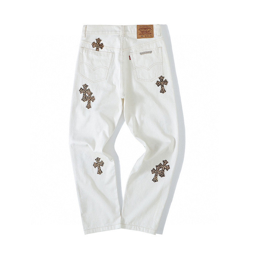 Chrome Hearts Graffiti White Denim Jeans Pants #96784