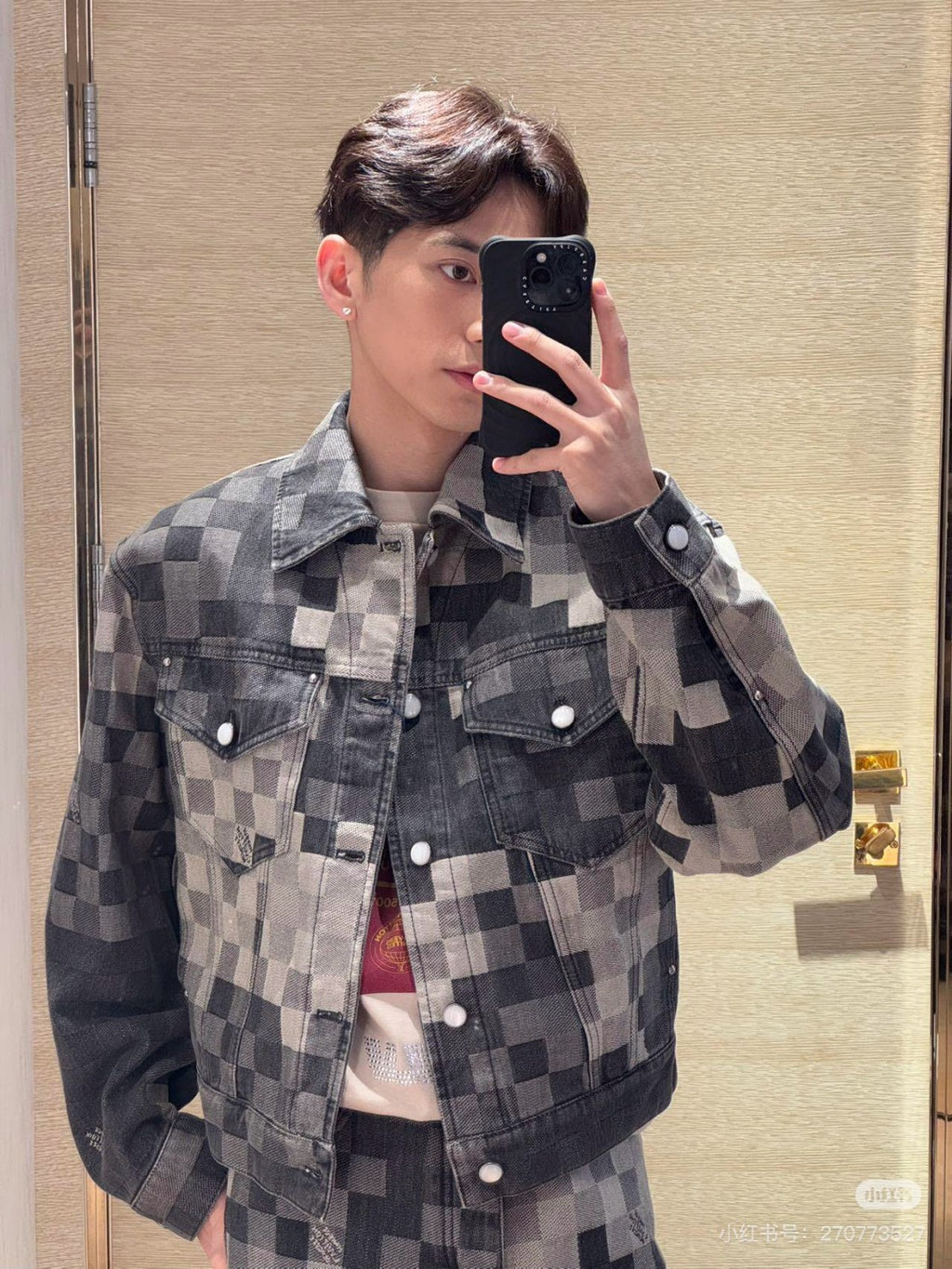 Louis Vuitton Men's Damoflage Skateboarding Denim Jacket Jeans Marque L. Vuitton Déposée Logo Early Spring New Suit Black And White Colorblocked Fashion Suit Set Jacket  #71941