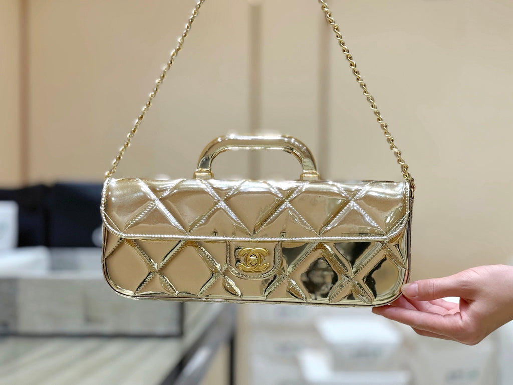 Chanel Large Flap Bag With Top Handle Metallic Mirror Calfskin #375534