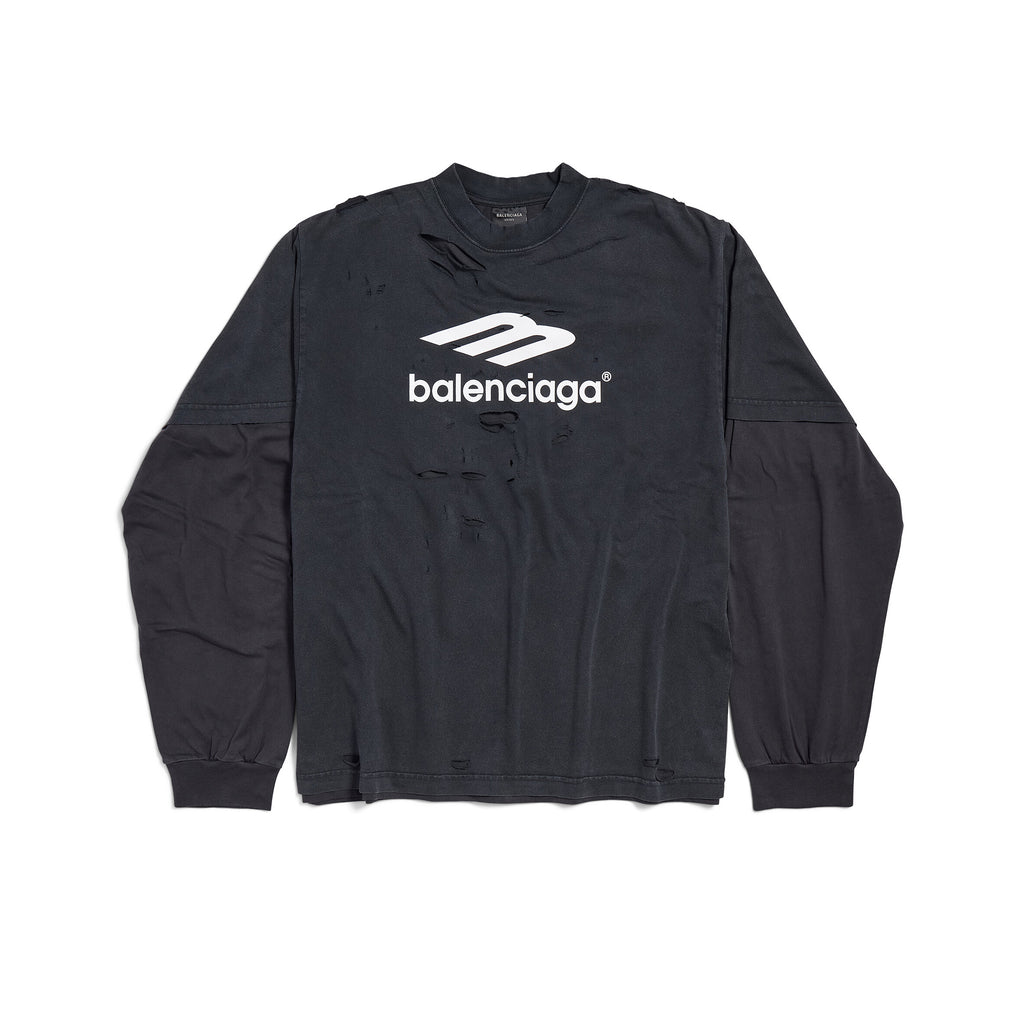 Balenciaga 3b Sport Icon Medium Fit Layered T-shirt Men's Retro High Street Trend Round Neck Spring And Autumn Fake Two T-shirt #71846