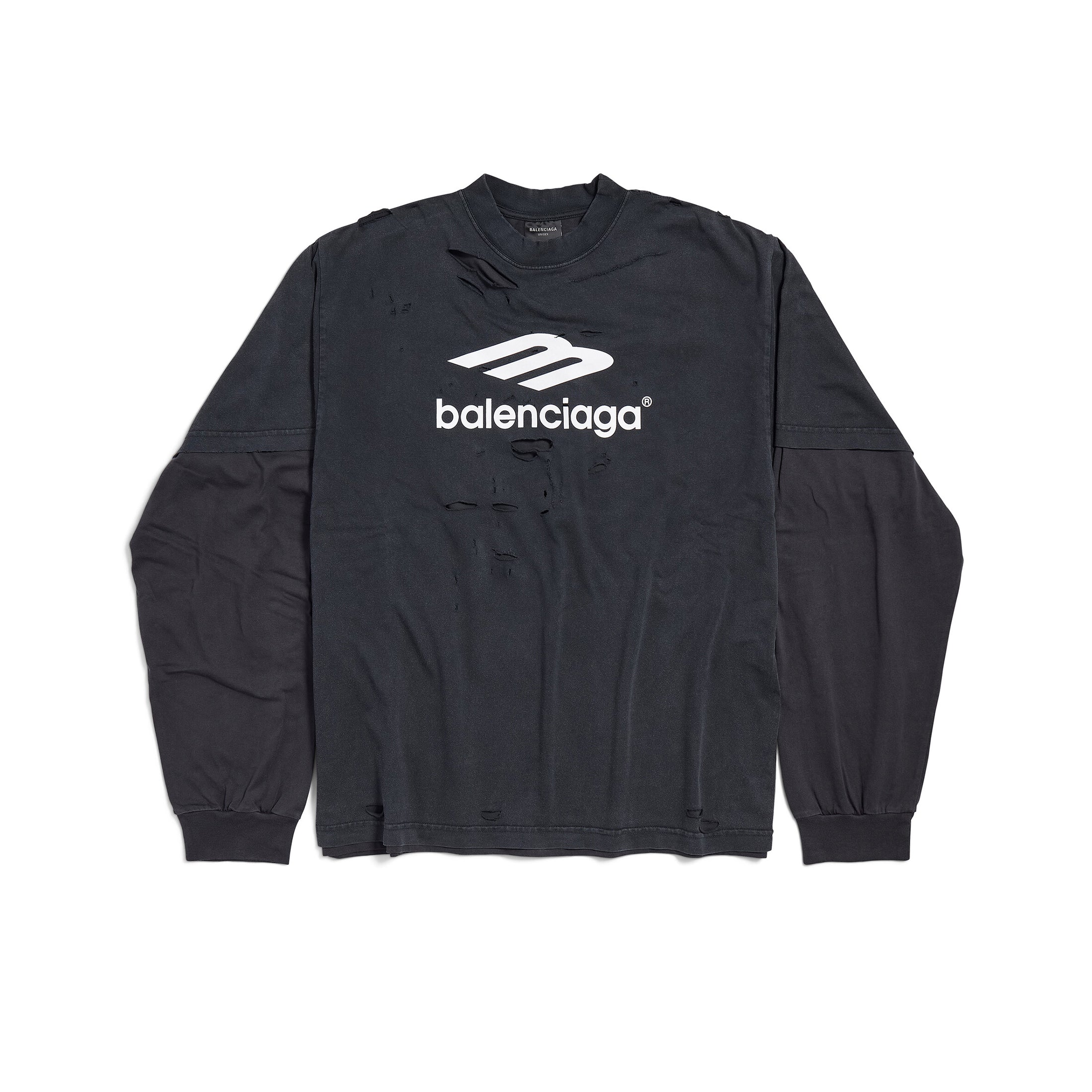 Balenciaga 3b Sport Icon Medium Fit Layered T-shirt Men's Retro High Street Trend Round Neck Spring And Autumn Fake Two T-shirt #71846