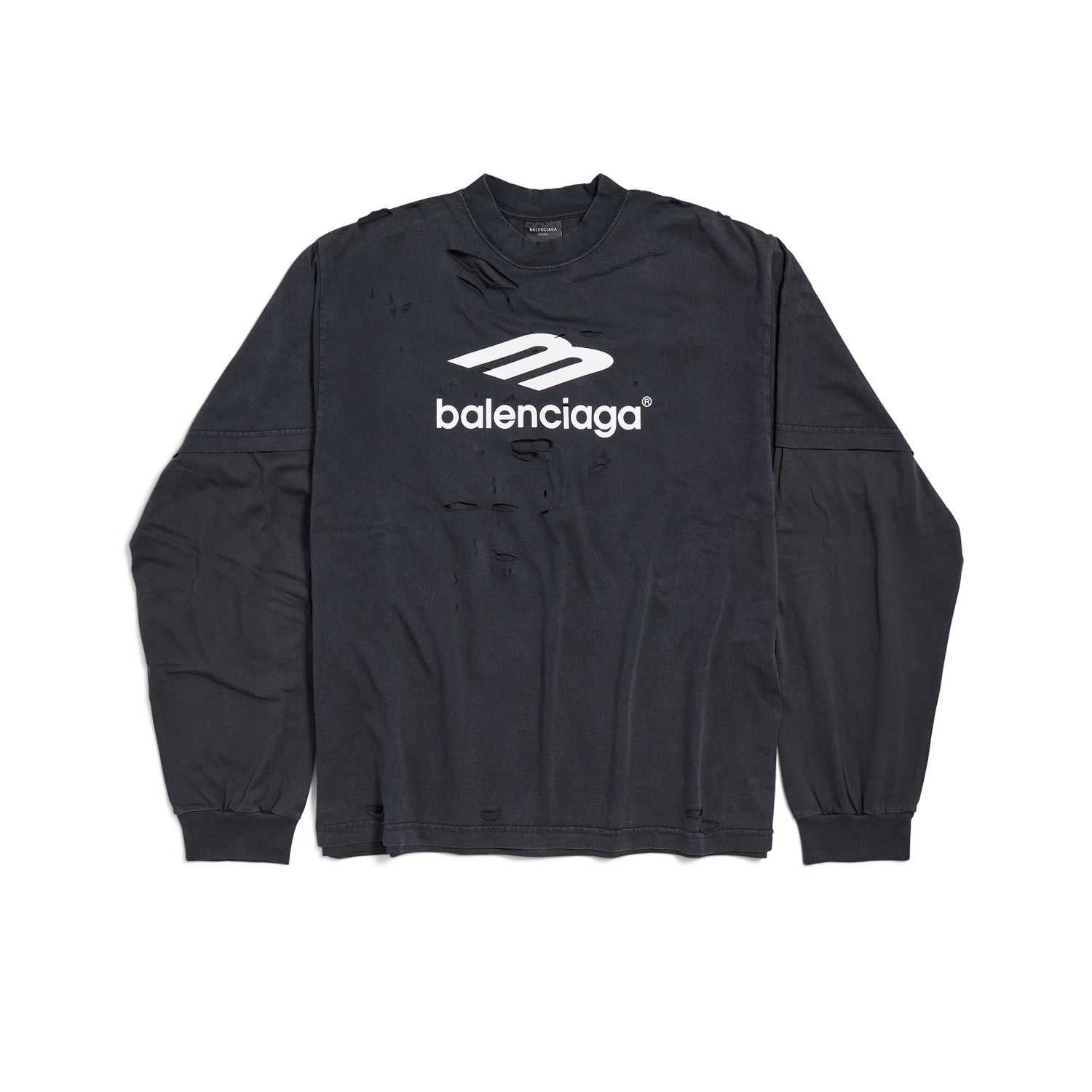 Balenciaga 3b Sport Icon Medium Fit Layered T-shirt Men's Retro High Street Trend Round Neck Spring And Autumn Fake Two T-shirt #71846