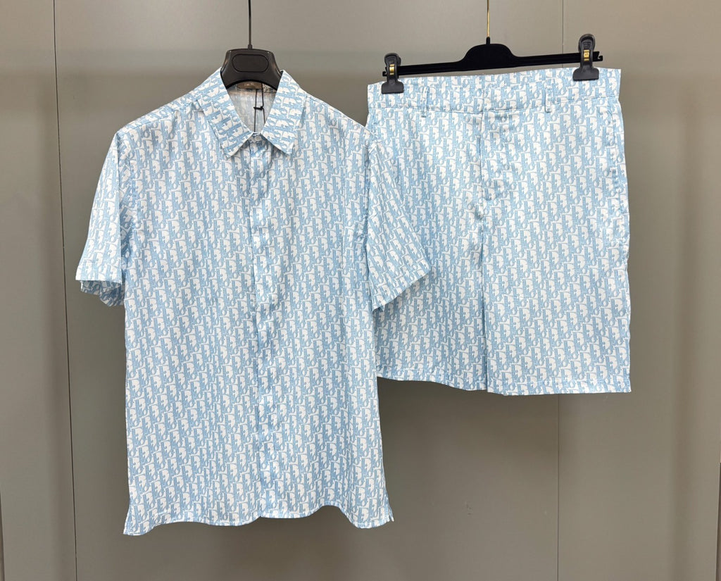 Dior Men's Summer Solid Color Letter Printed Single Breasted Short Sleeve Shirt Shorts Set Suit #76284