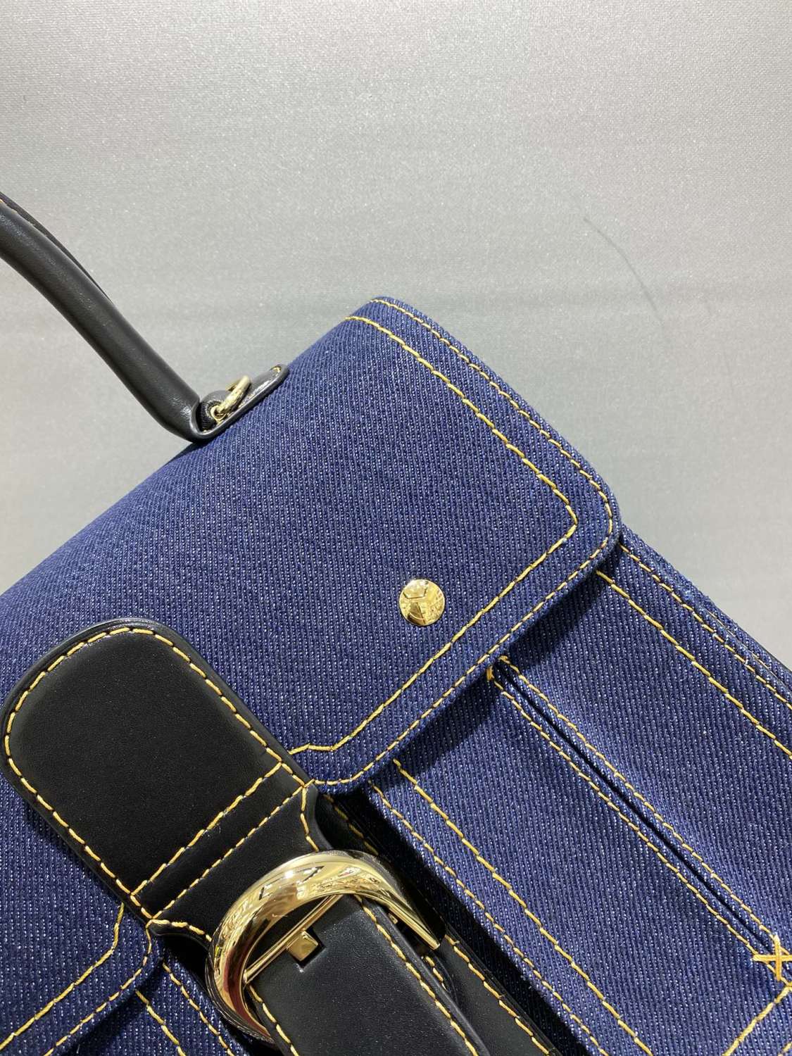 Delvaux Brillant Trench Women's Outer Stitching Solid Color Denim Patchwork Leather Tote Shoulder Bag Bags #76452