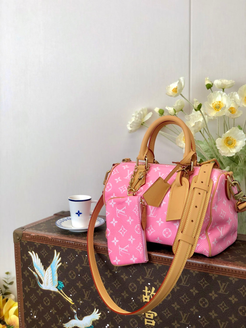 Louis Vuitton Women's Fashion Classic Cherry Blossom Pink Logo Zipper Closure Leather Shoulder Bag Handbags In Small Medium And Large Sizes Crossbody Bag Bags #78657