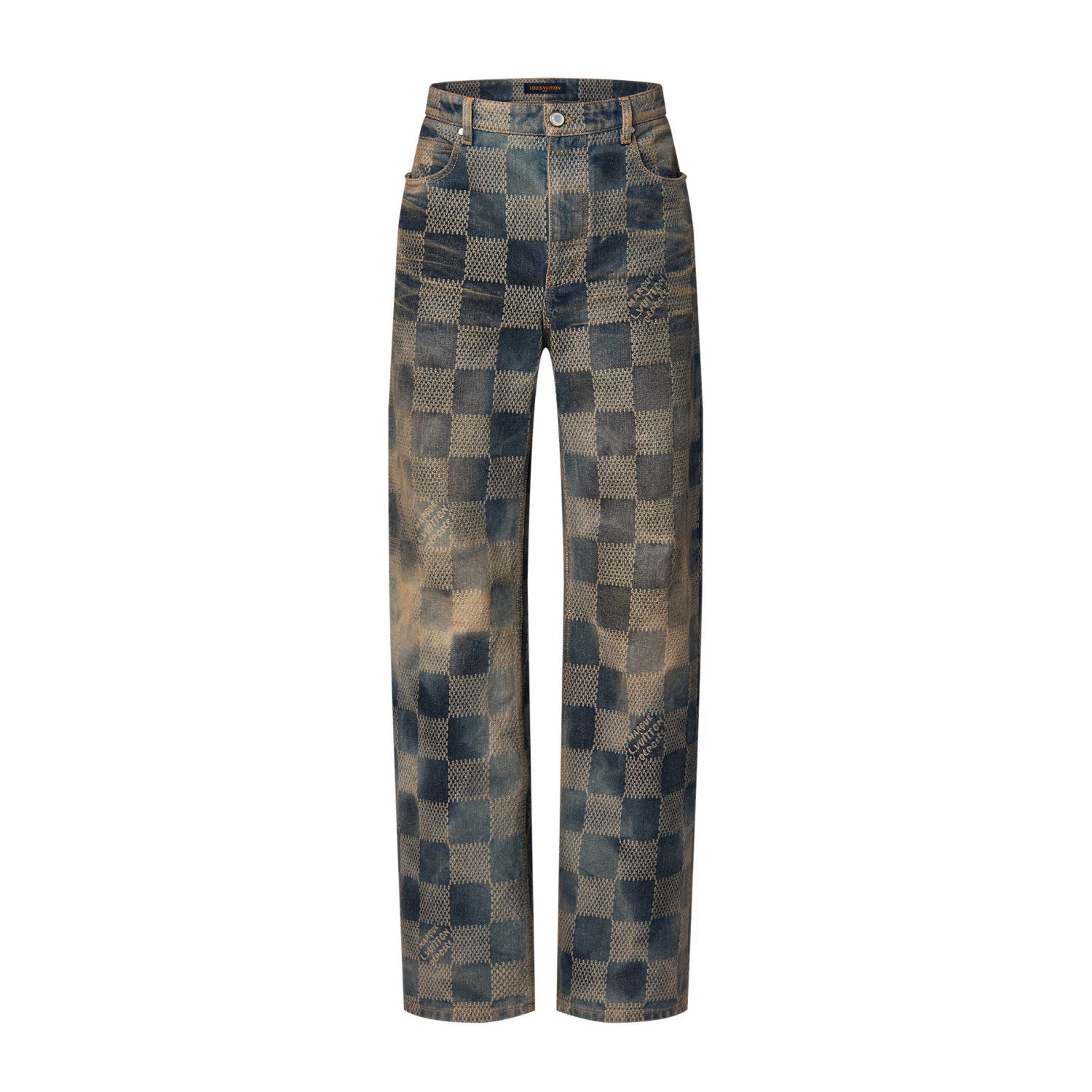 Louis Vuitton Men's Spring And Fall Logo Jacquard Checkerboard Pattern Pocket Single Breasted Denim Jacket Pants Suit Set #72956