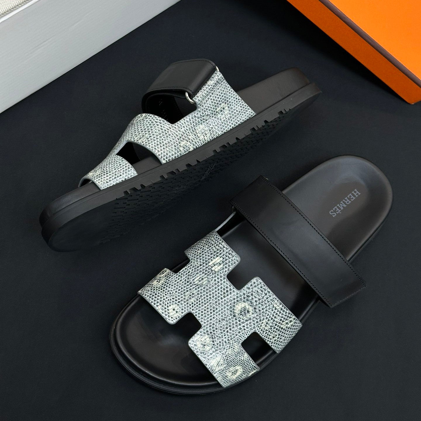Hermes Men's Women's Simple Comfortable Velcro Casual Leather Sandals Slippers Shoes #76396