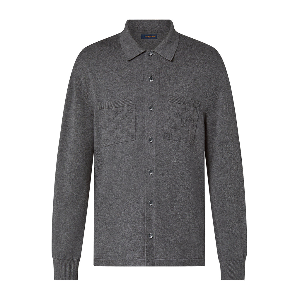 Louis Vuitton Men's Spring/Autumn Gray Logo Appliquéd Single Breasted Long Sleeve Knit Shirt #72115