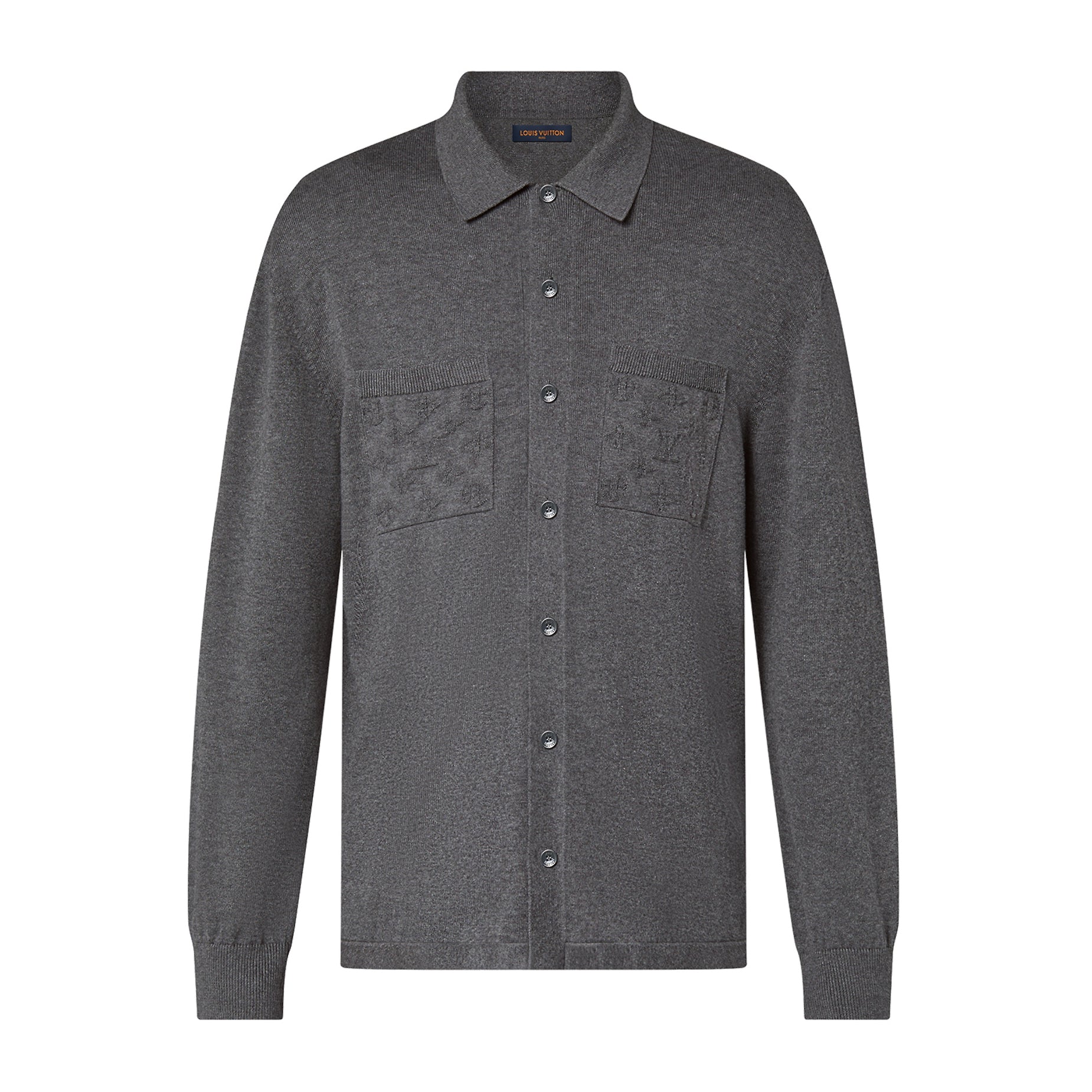 Louis Vuitton Men's Spring/Autumn Gray Logo Appliquéd Single Breasted Long Sleeve Knit Shirt #72115