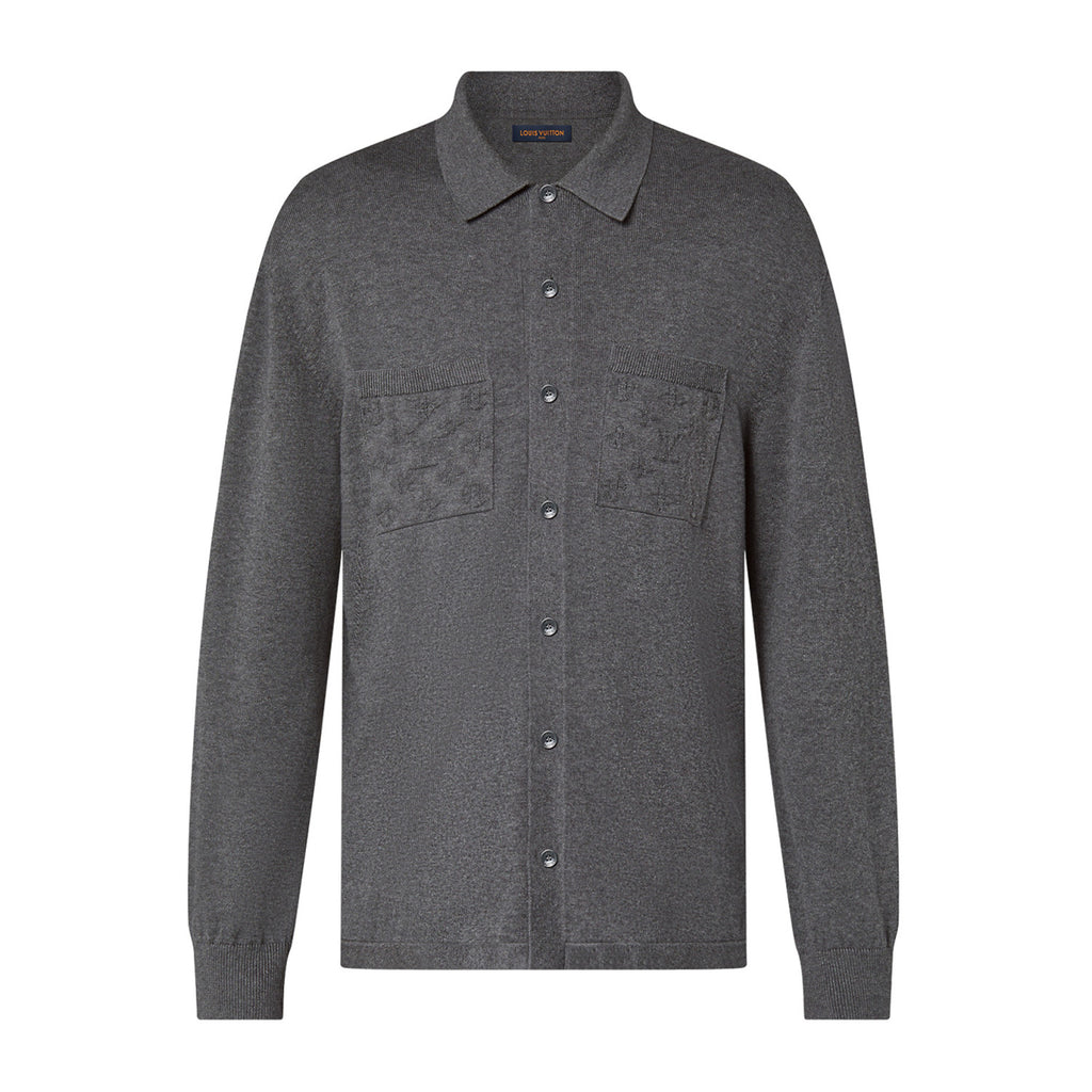 Louis Vuitton Men's Spring/Autumn Gray Logo Appliquéd Single Breasted Long Sleeve Knit Shirt #72115