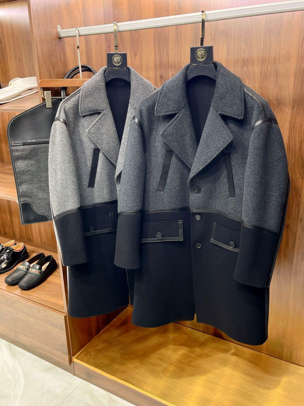 Dior Men's Autumn And Winter Cashmere Blend Medium-Length Colorblocking Long-Sleeved Tweed Coat Jacket Ngvp #9487