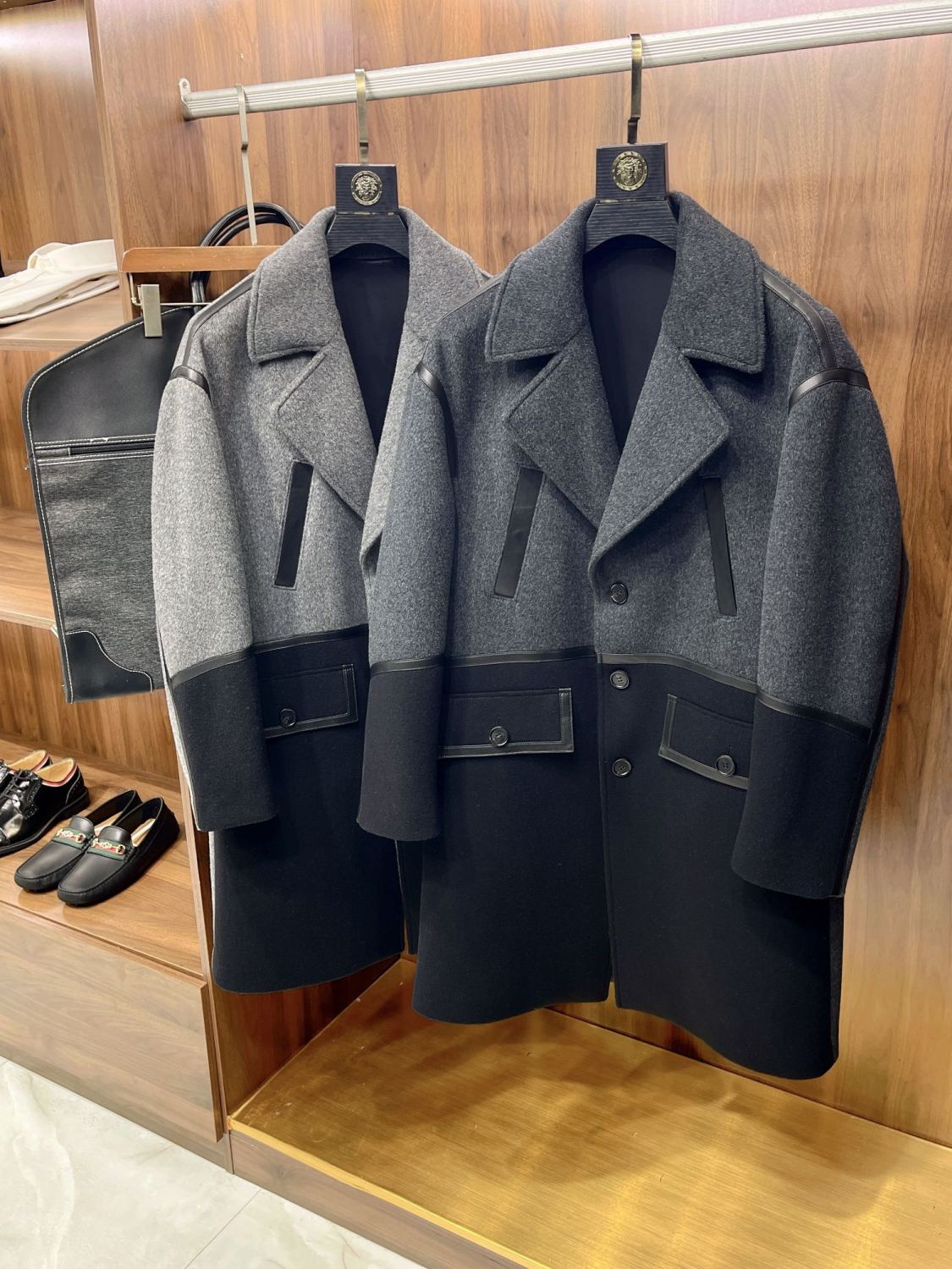 Dior Men's Autumn And Winter Cashmere Blend Medium-Length Colorblocking Long-Sleeved Tweed Coat Jacket Ngvp #9487