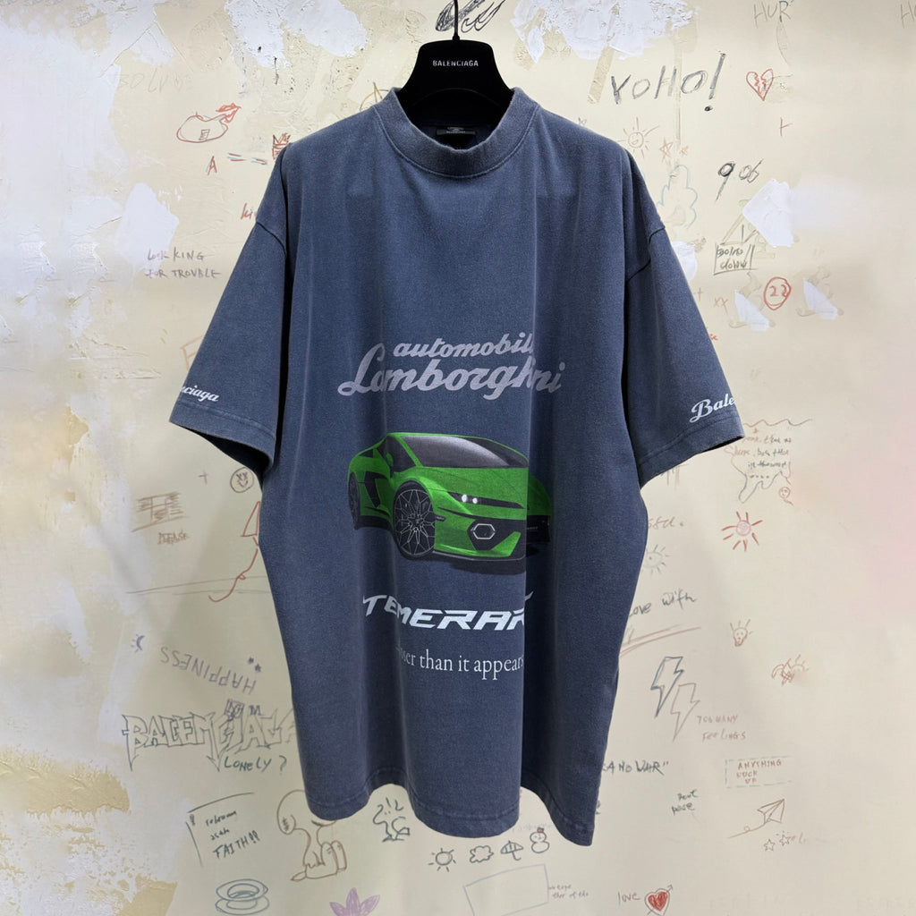 Balenciaga I Automobili Lamborghini Men's Summer Sports Car Pattern Printed Round Neck Cotton Short Sleeve T-Shirt #77793