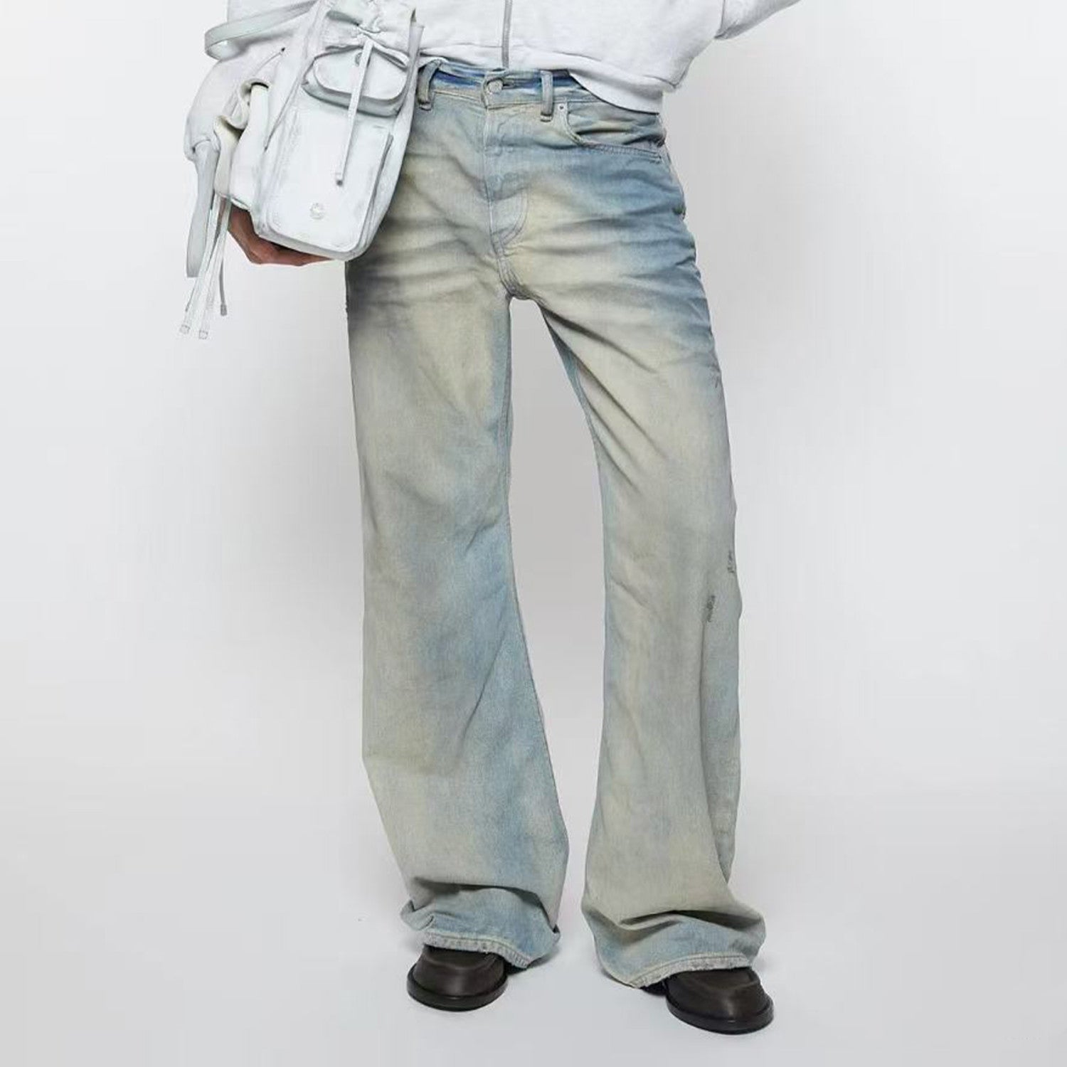 Acne Studios Men's Women's Fall And Winter Light Blue Dirty Vintage Washed Denim Jacket Fashion Casual Straight Jeans Pants Suit Set Ngvp #2652