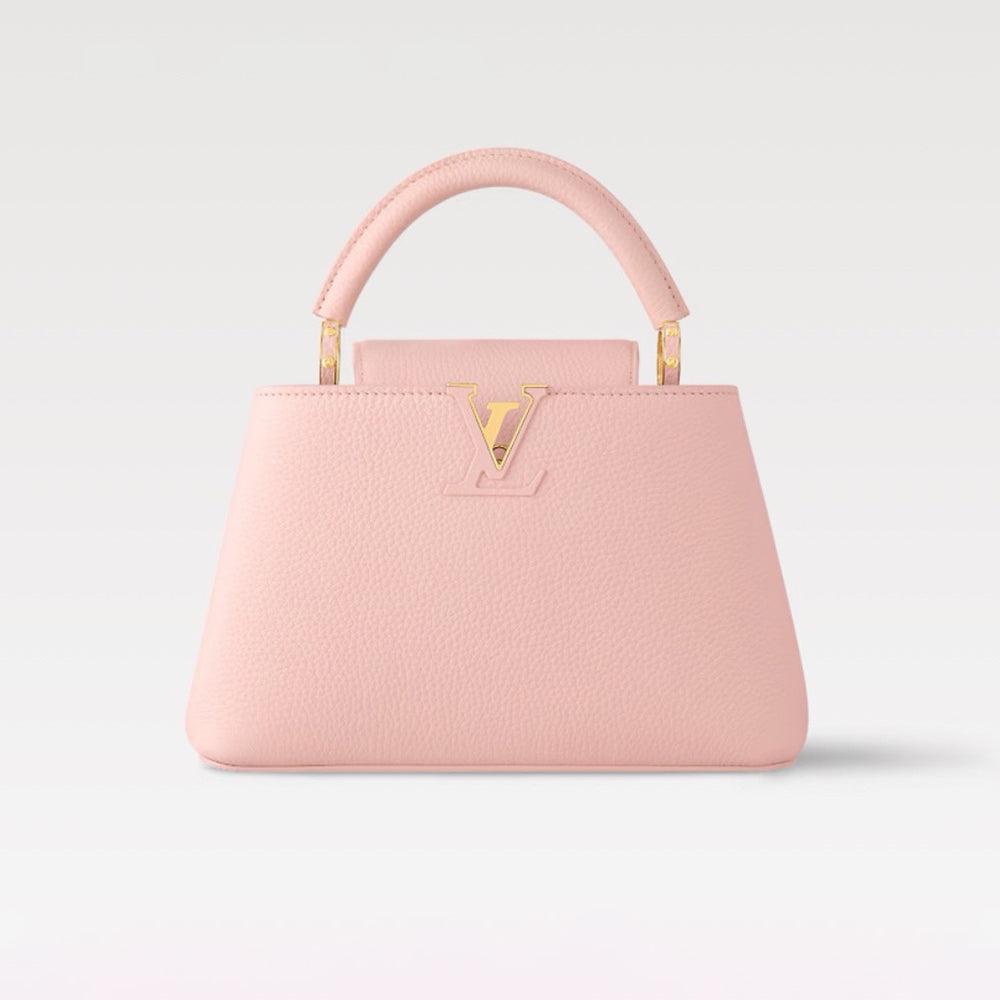 Louis Vuitton CAPUCINES MINI Handbag M24740 Cherry Blossom Pink Chip Monogram Floral Pattern Taurillon Leather Fashionable Modern Clutch Tote Crossbody Bag Bags #195564