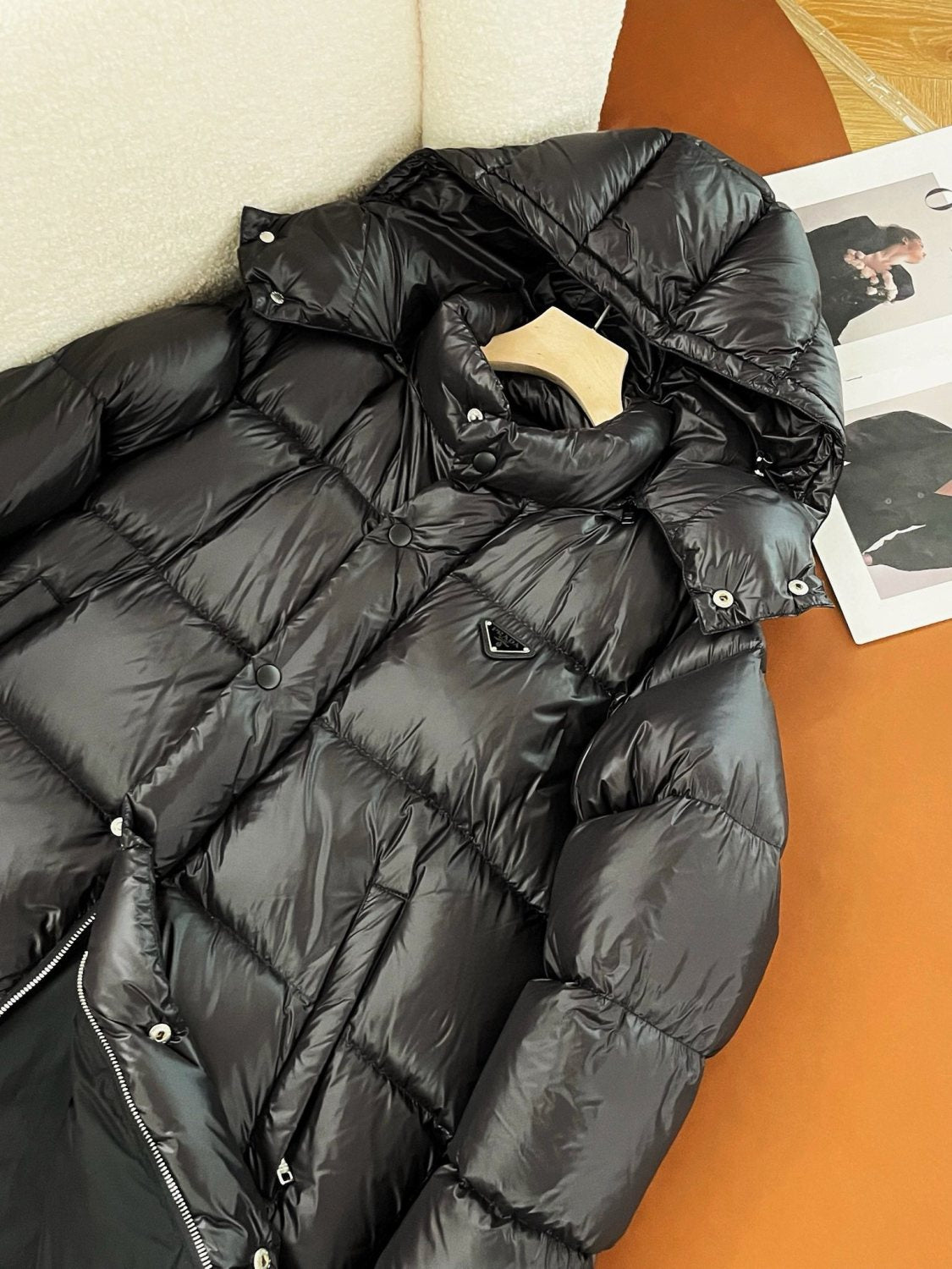 Prada Men's Autumn and Winter Solid Color Nylon Hooded Long Zipper Long Sleeve Jacket Coat #74672