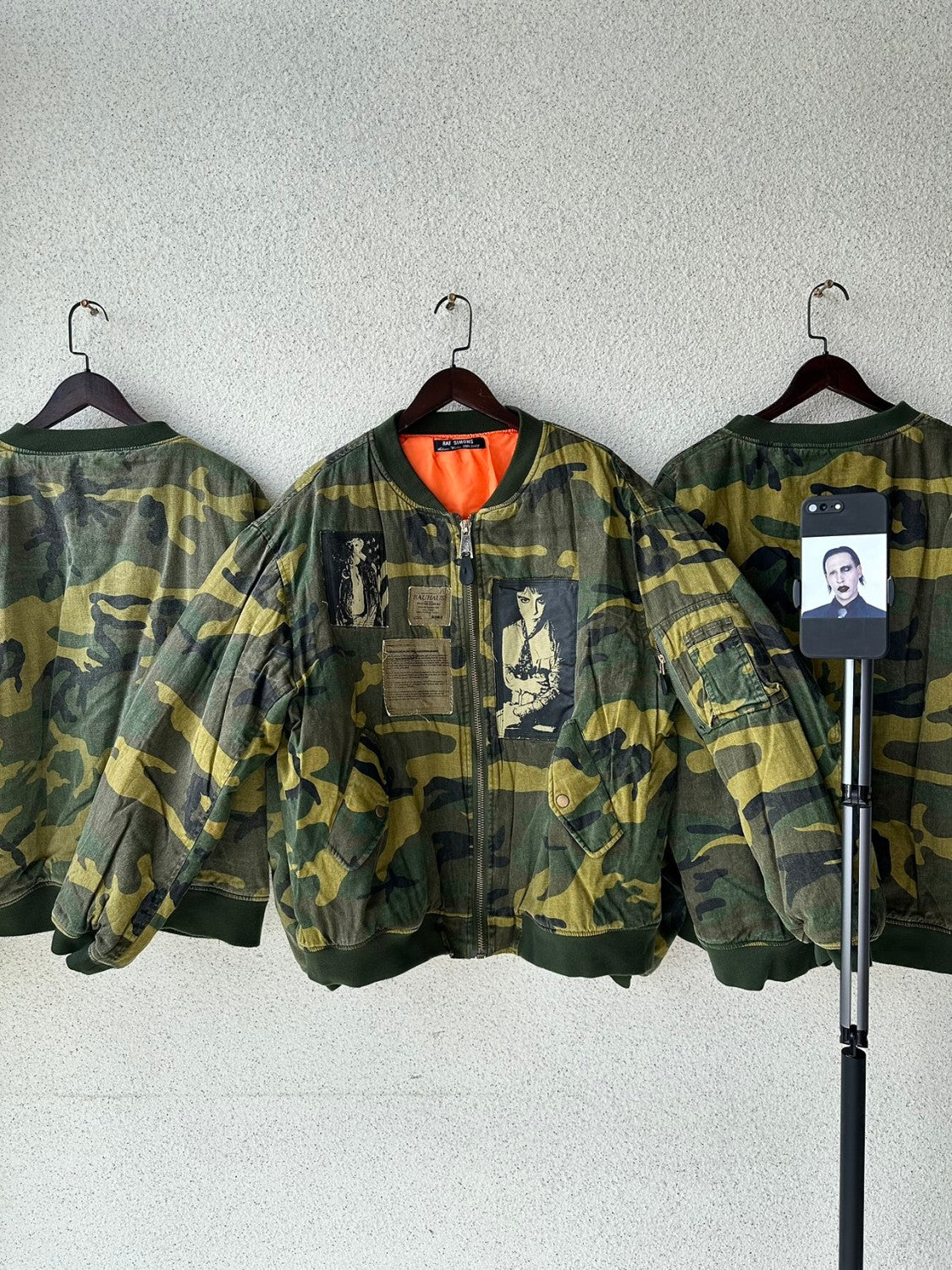 Raf Simons Men's Fall And Winter Bomber Camouflage Patch Ma1 Aviator Jacket Zipper Long Sleeve Cotton Jacket #74728