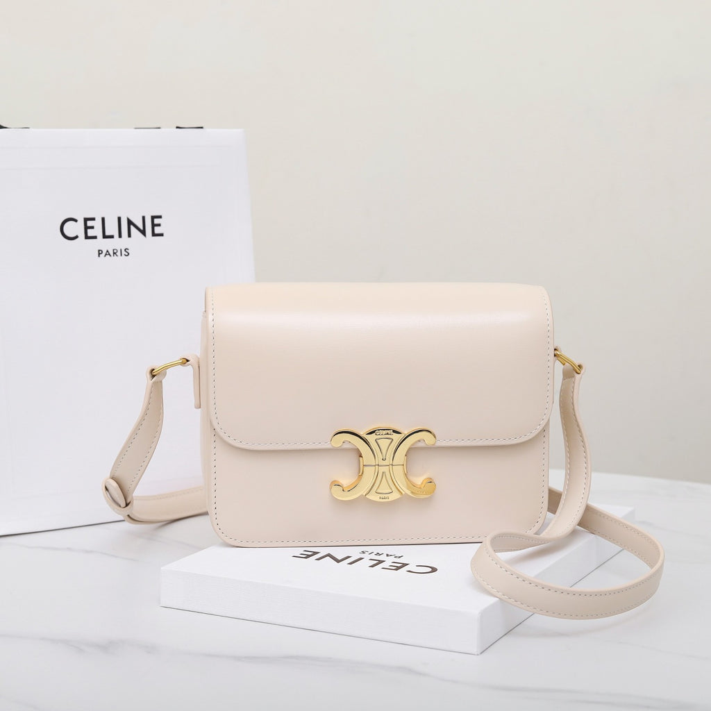 Celine Teen Triomphe Glossy Cow Leather Handbags Women's Temperament Luxury Solid Colour Temperament Crossbody Bag Logo Handbags Bag Bags #71965