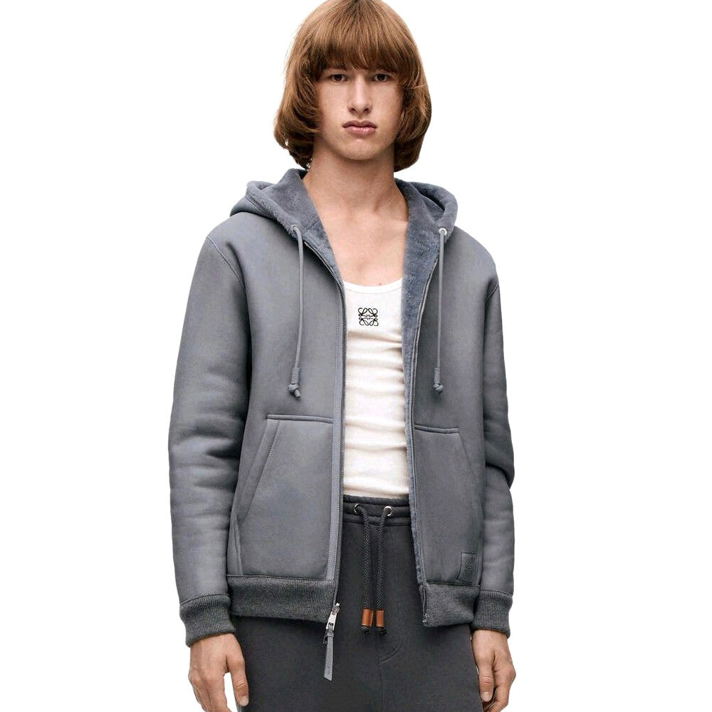 Loewe Men's Fall/Winter Gray Hooded Drawstring Reversible Wearable Zipper Jacket #72113