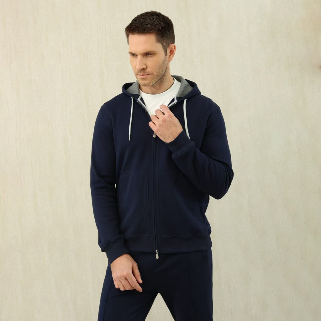 Brunello Cucinelli Men's Solid Colour Hooded Zip Sweatshirt Jacket Drawstring Comfort Straight Trousers Pants Sweatpants Suit Set  #81324