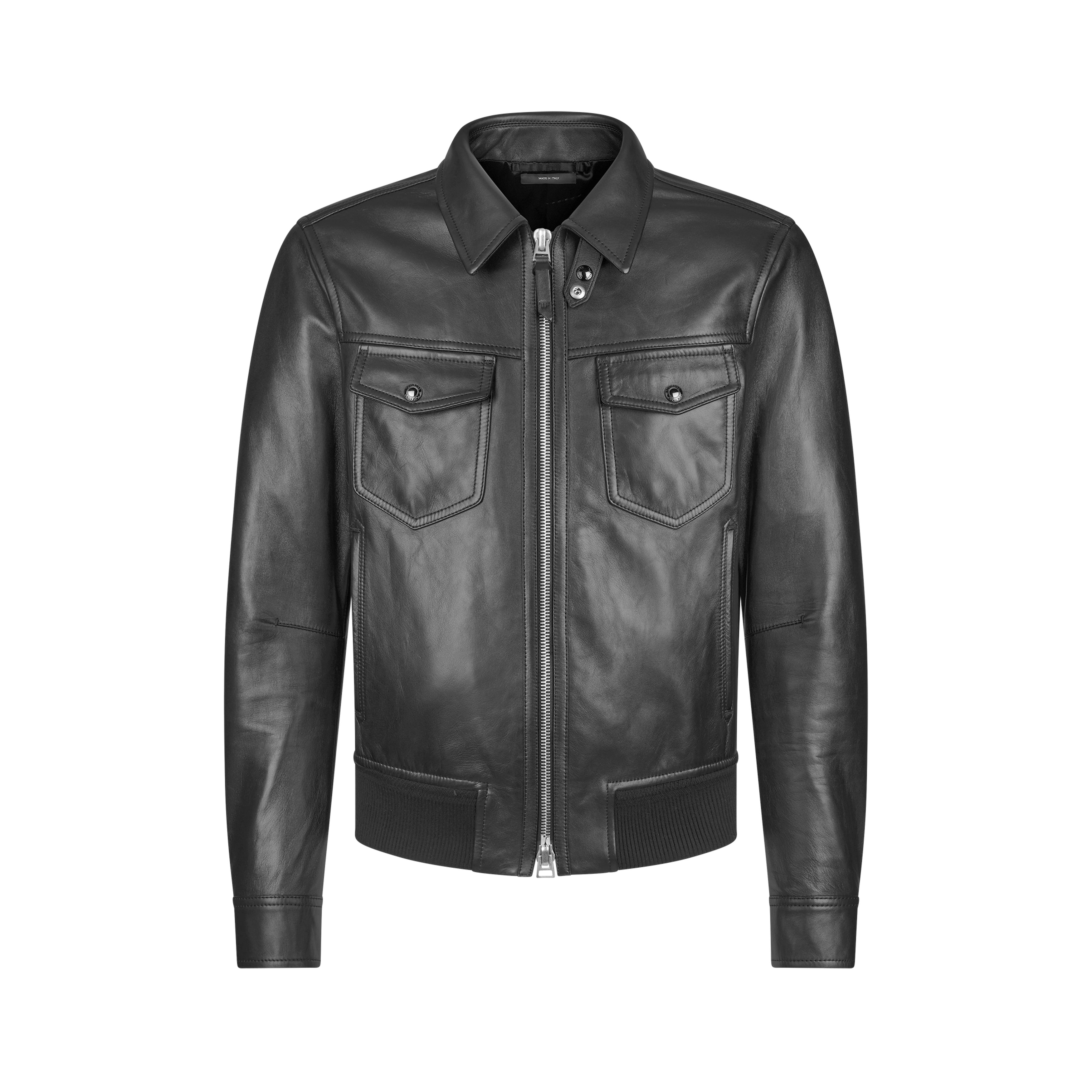 Tom Ford Men's Fall/Winter Fashion Casual Solid Color Collared Zipper Leather Motorcycle Jacket #79165