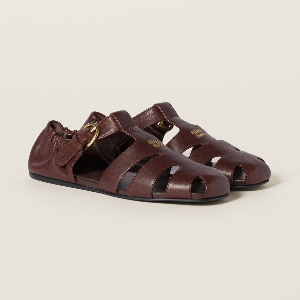 MiuMiu Briarwood Ruches Nappa Leather Fisherman Sandals #383957