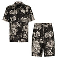 Dolce&Gabbana Men's Spring And Summer Floral Print Silk Shirt Shorts Suit Set Lapel Single-Breasted Short-Sleeved Shirt Top Straight Comfortable Casual Shorts Ngvp #1485