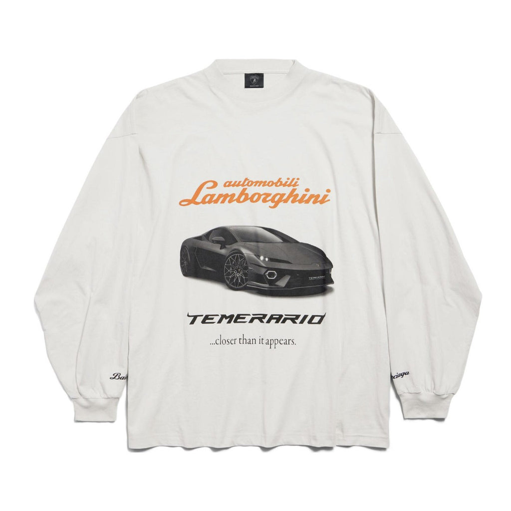 Balenciaga x Lamborghini Men's and Women's Summer Car Print Round Neck Pullover Drop Shoulder Regular Fit Cotton Long Sleeve T-Shirt #75253