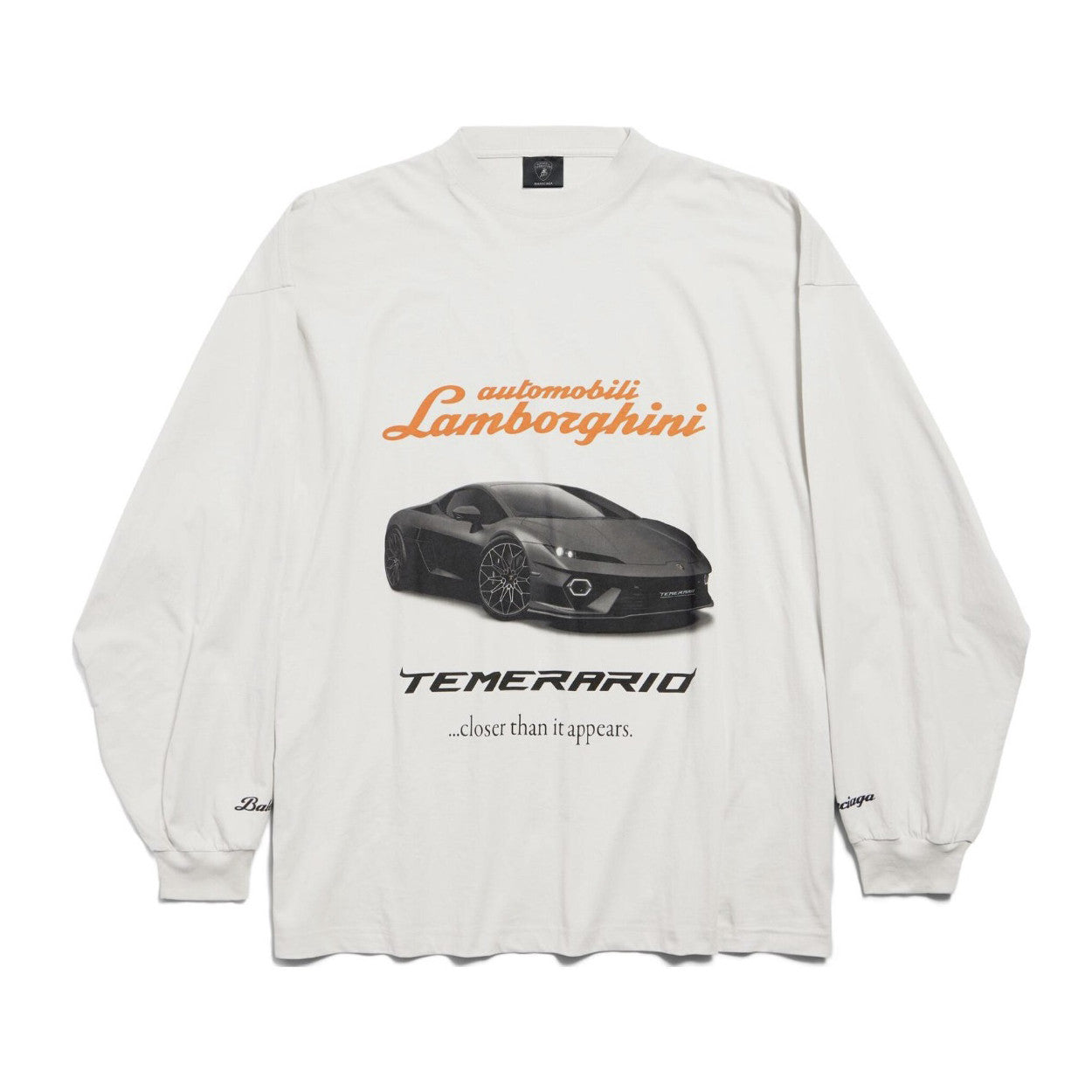 Balenciaga x Lamborghini Men's and Women's Summer Car Print Round Neck Pullover Drop Shoulder Regular Fit Cotton Long Sleeve T-Shirt #75253