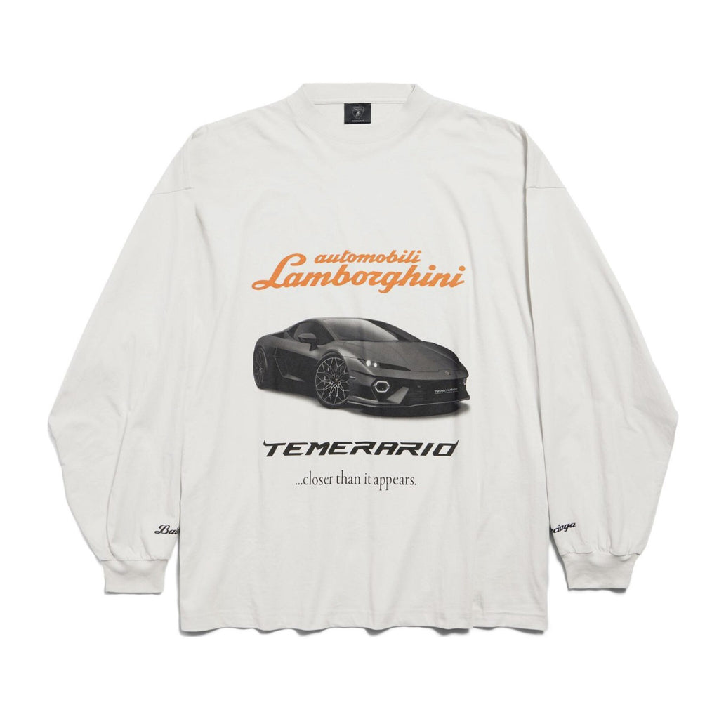 Balenciaga x Lamborghini Men's and Women's Summer Car Print Round Neck Pullover Drop Shoulder Regular Fit Cotton Long Sleeve T-Shirt #75253