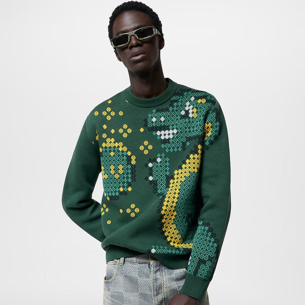 Louis Vuitton Men's Spring & Autumn Colorblocking Pattern Jacquard Cotton Round Neck Pullover Fitted Long Sleeve Sweatshirt #98318