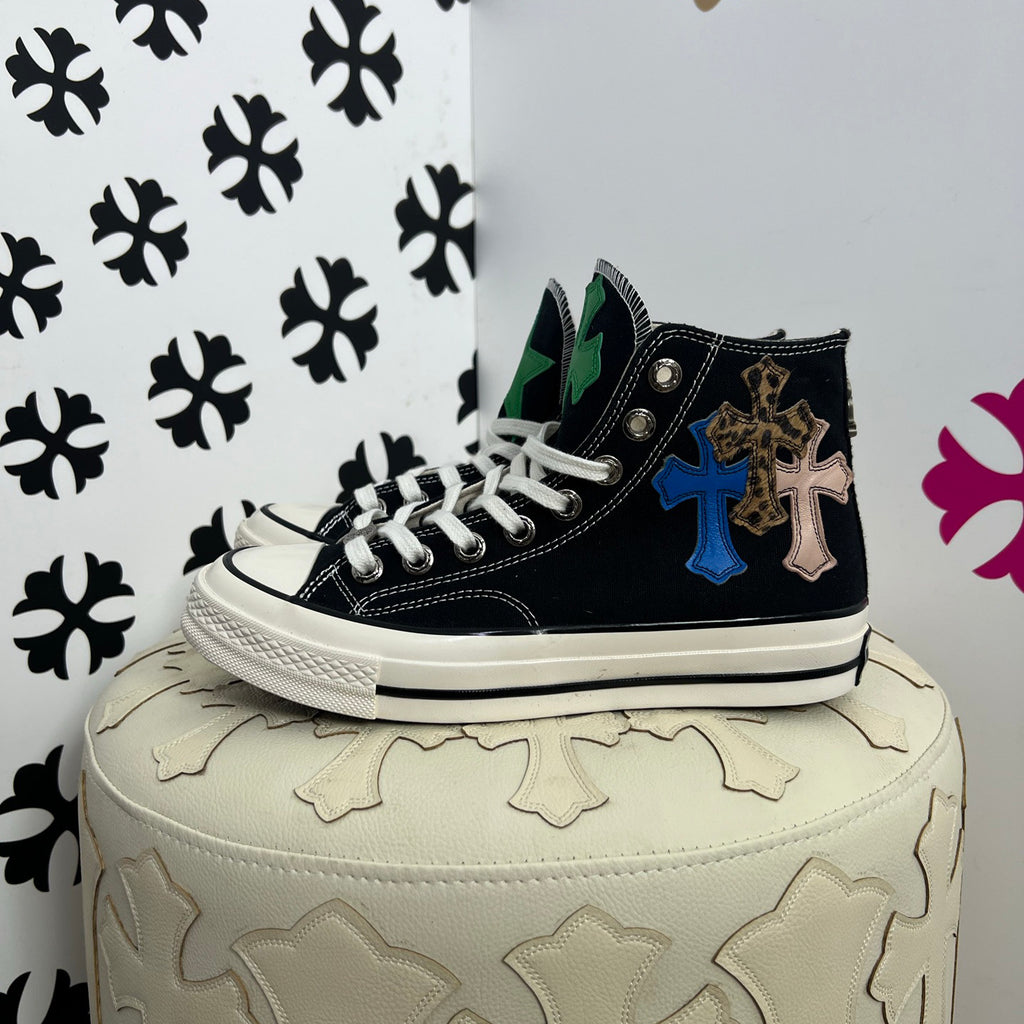 Chrome Hearts x Converse Men's And Women's Spring/fall Fashion Casual Round Toe Lace Up Flat High Top Canvas Sneakers Shoes #79323