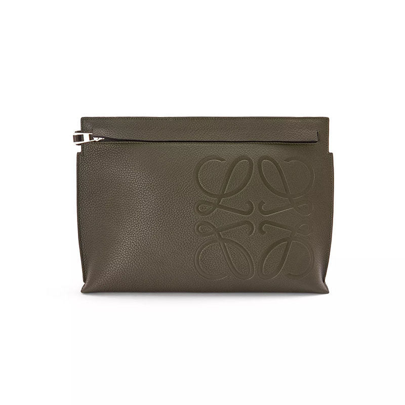 Loewe Grain Leather T Pouch Fashion Embossed Clutch Men's Understated Fashion Trendy Zipper Clutch Bags Bag #194730
