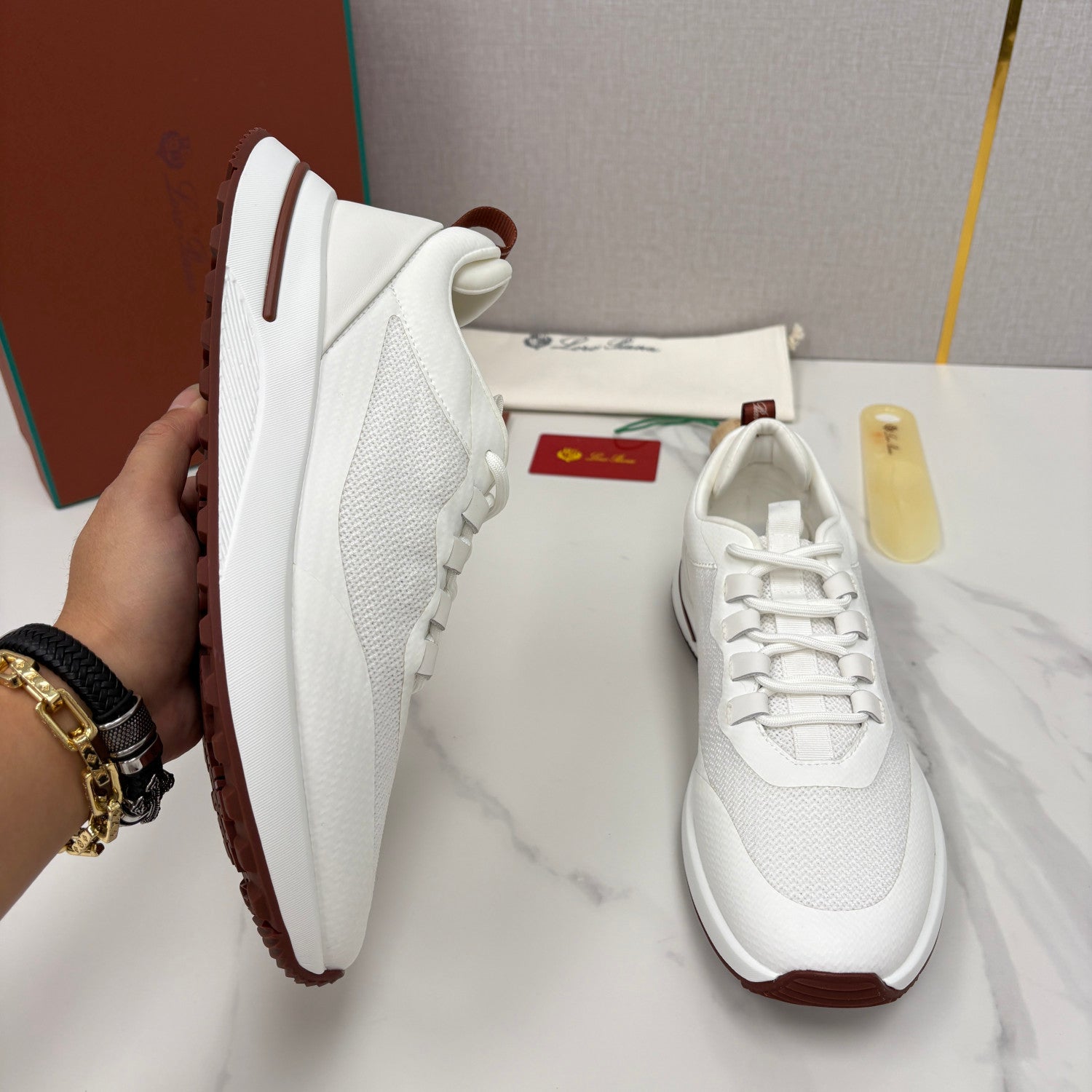 Loro Piana Week End Walk Mesh Cowhide Suede Casual Sneakers #381648