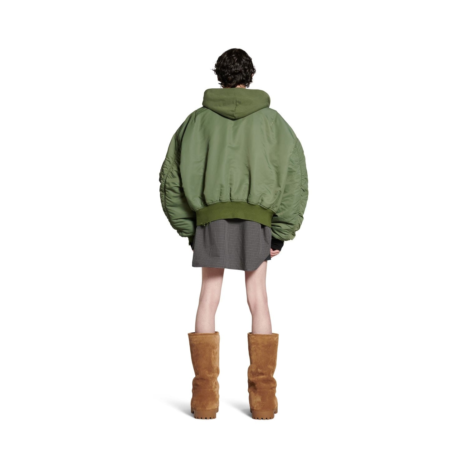 Balenciaga Men's Fall/Winter Dark Green Hooded Loose Zipper Long Sleeve Bomber Jacket Ngvp #9465