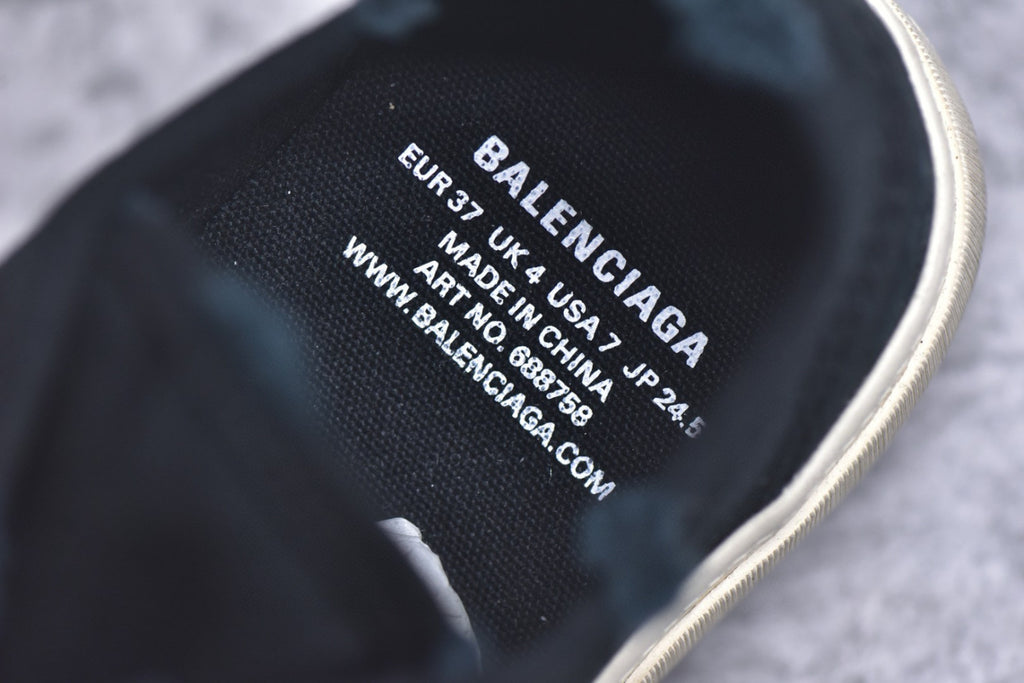 Balenciaga Men's Distressed Low-Top Lace-Up Fashion Canvas Sneakers Spring/Summer/Fall Solid-Color Casual Shoes #81556