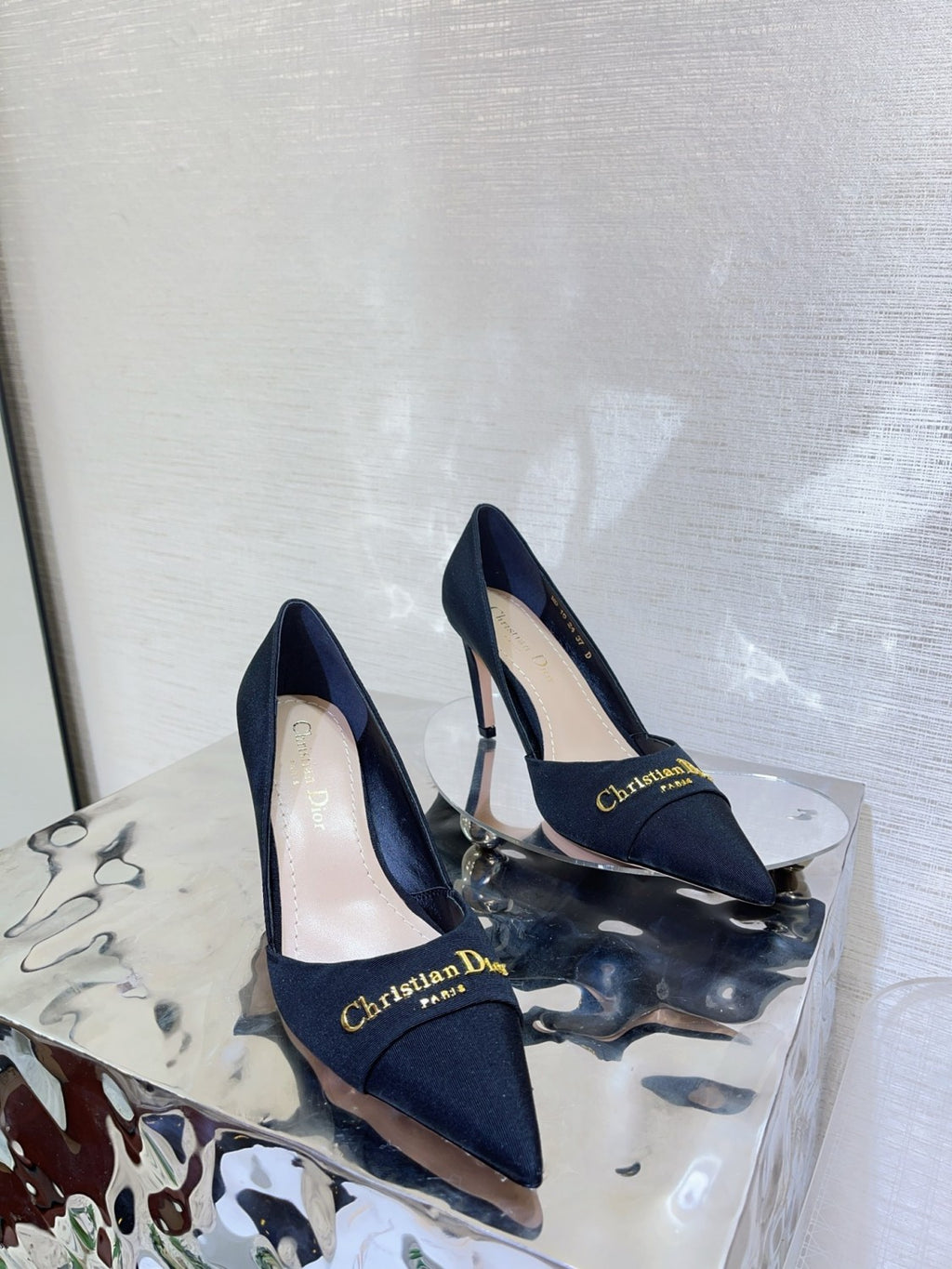 Escarpin My Dior Women's Summer Gold Letter Print Solid Color Cowhide Pointed Toe 8cm High Heel Shoes #77215
