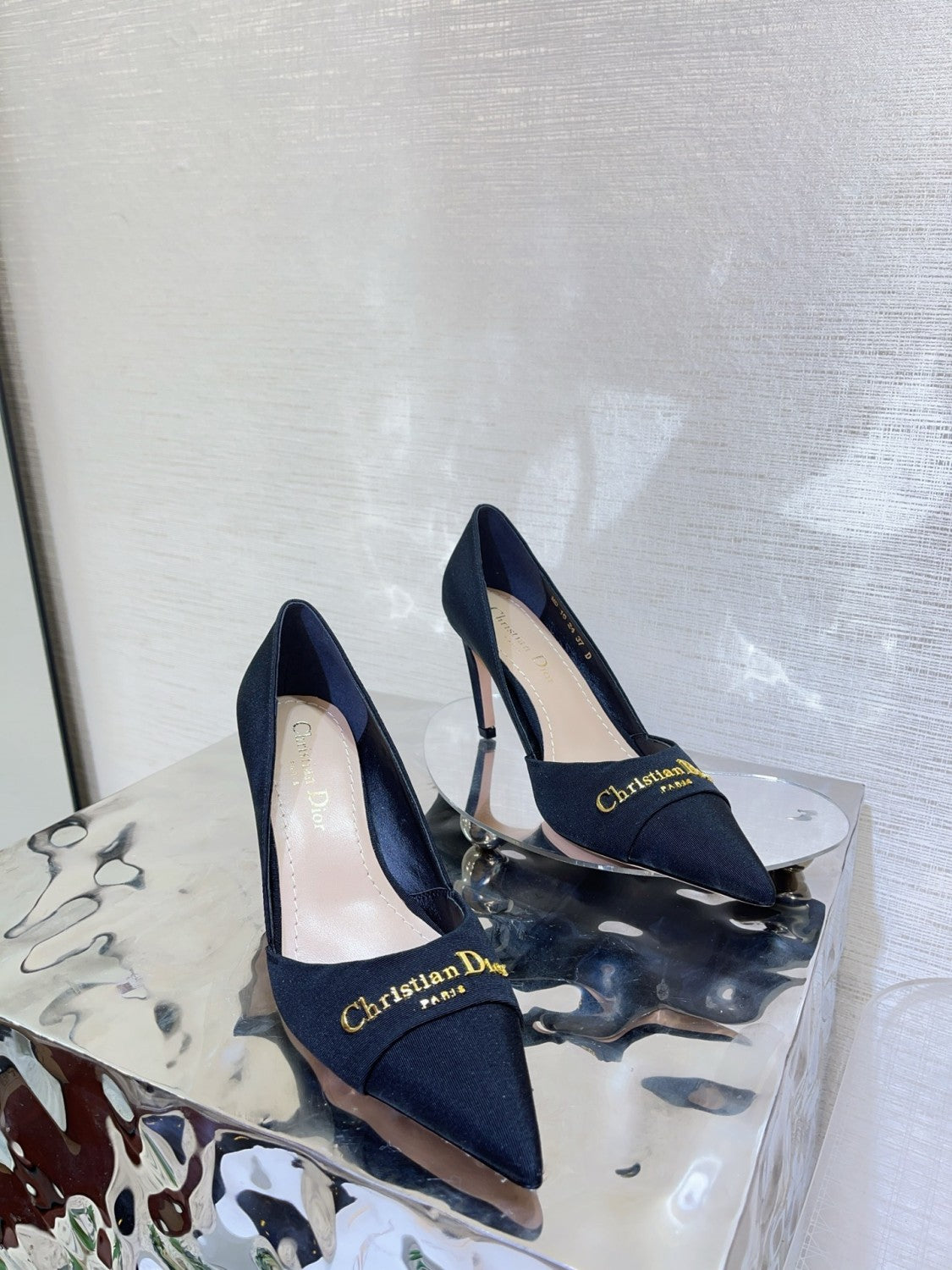 Escarpin My Dior Women's Summer Gold Letter Print Solid Color Cowhide Pointed Toe 8cm High Heel Shoes #77215