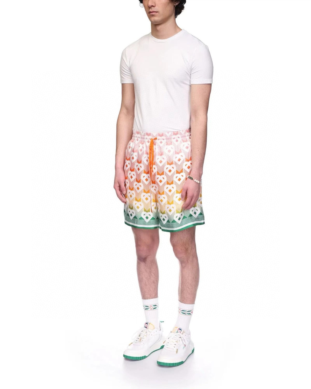 Casablanca Men's Summer Gradient Heart Printed Silk Short Sleeve Shirt Casual Elastic Lace-Up Shorts Ngvp  #8677
