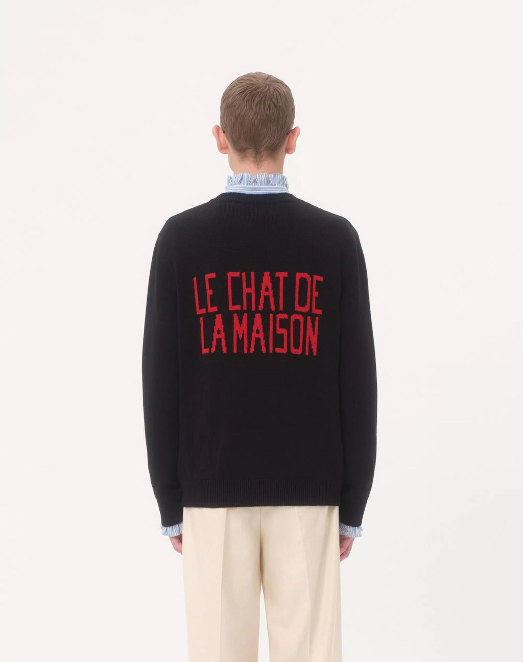 Valentino Men's Le Chat De La Maison Wool Logo Cat Embroidered Solid Color Crew Neck Long Sleeve Knit Sweater #81754